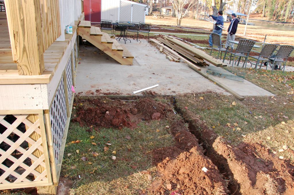Underground irrigation line work with backflow preventer setup at a commercial property in Eatonton